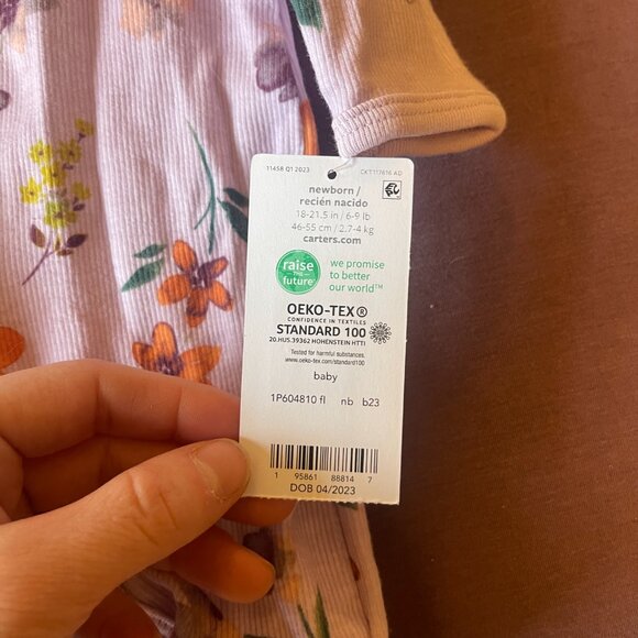 NWT - New Born button Up Purple Floral Carte's Footed Pajamas - Picture 3 of 4